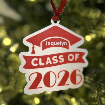 2026 Graduation Ornament with Name - Red/White