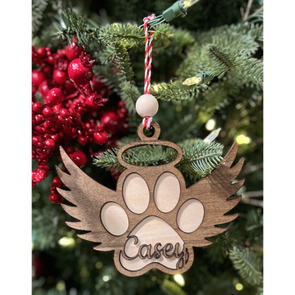 Custom Dog Paw with Wings Wooden Ornament
